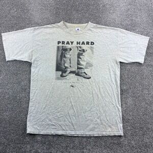 Vintage  Pray Hard Jesus Shirt Mens 2XL Gray Cotton Christian Ripped Jeans